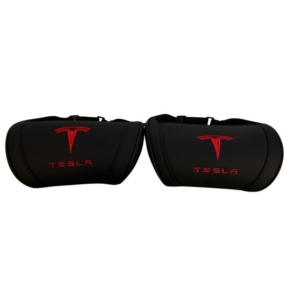 2 pieces Tesla Cushion Neck Headrest Premium Detachable Support Black & Red NEW - Picture 2 of 7